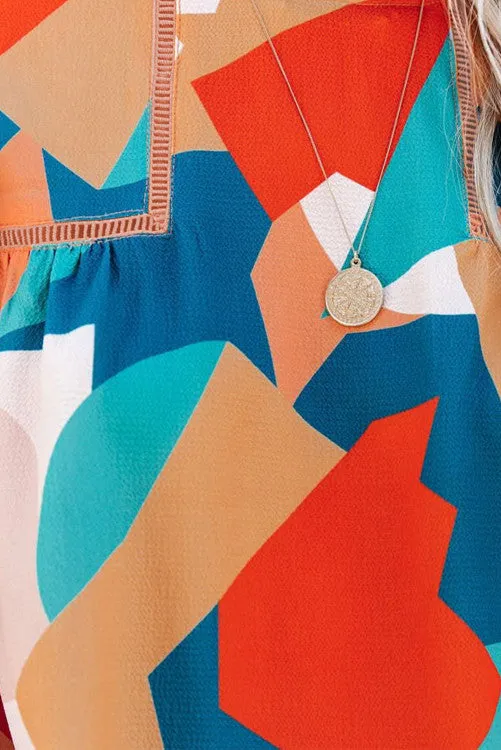 Abstract Balloon Sleeve Top