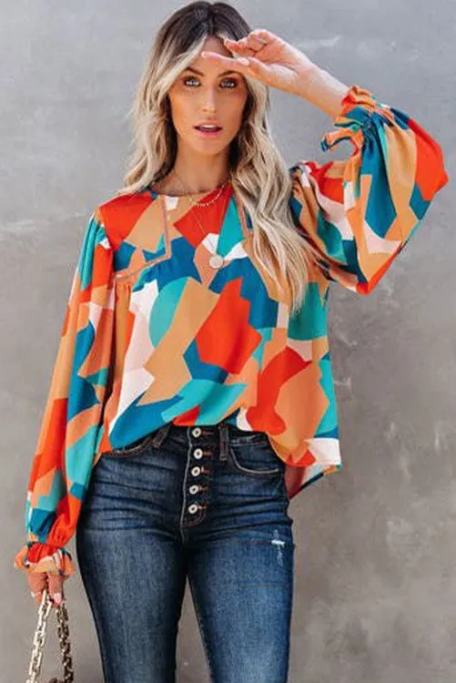 Abstract Balloon Sleeve Top