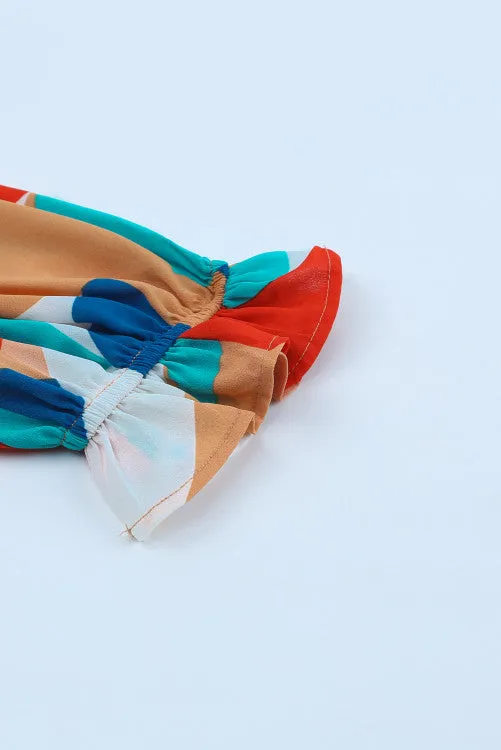 Abstract Balloon Sleeve Top