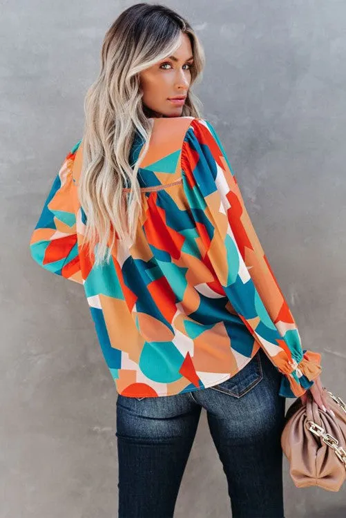 Abstract Balloon Sleeve Top