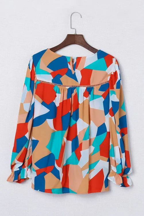 Abstract Balloon Sleeve Top