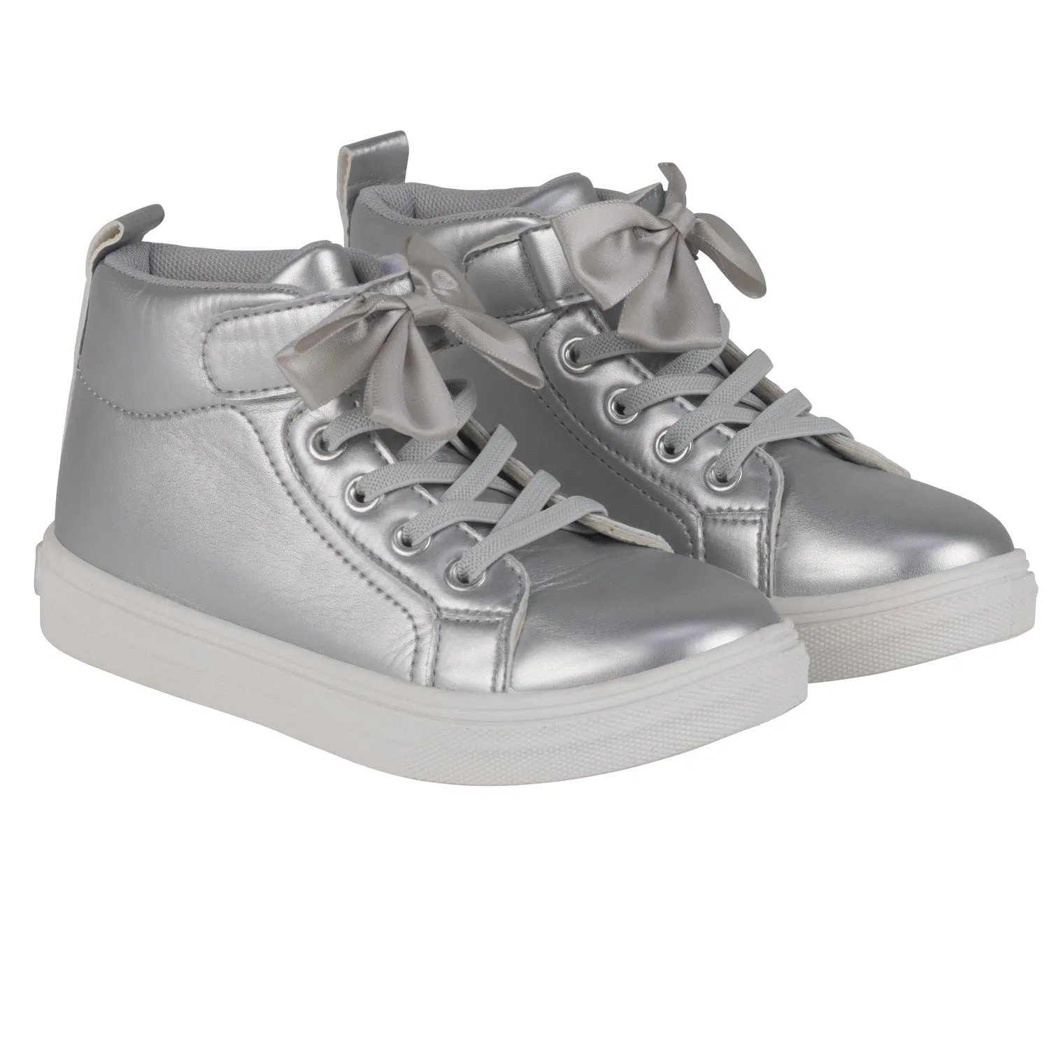 Adee Bowtique W245103 Silver Light Gold Bow High Top Girls Velcro Boots