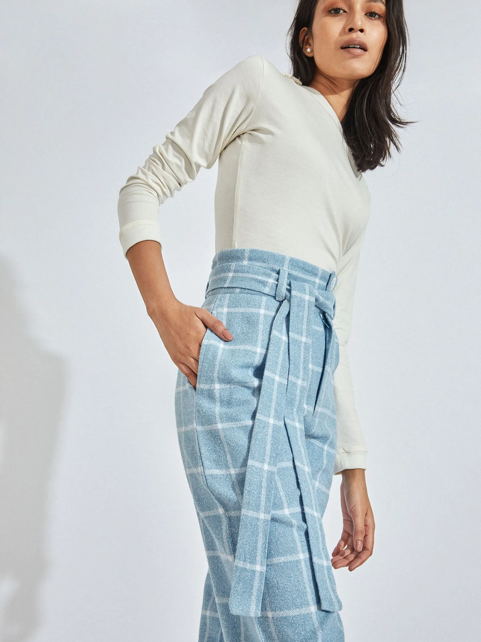 Aqua Checks Tapered Pants