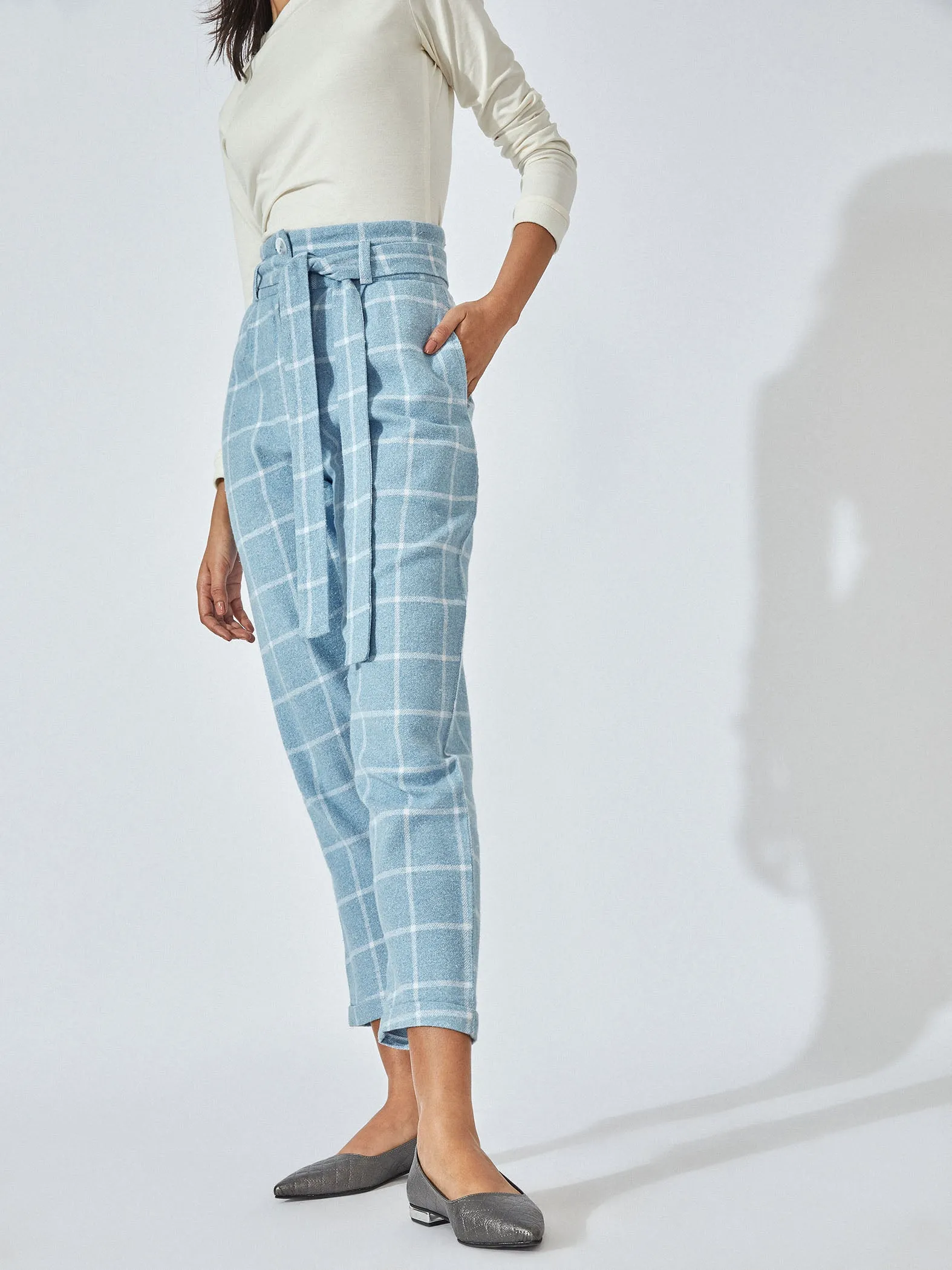 Aqua Checks Tapered Pants