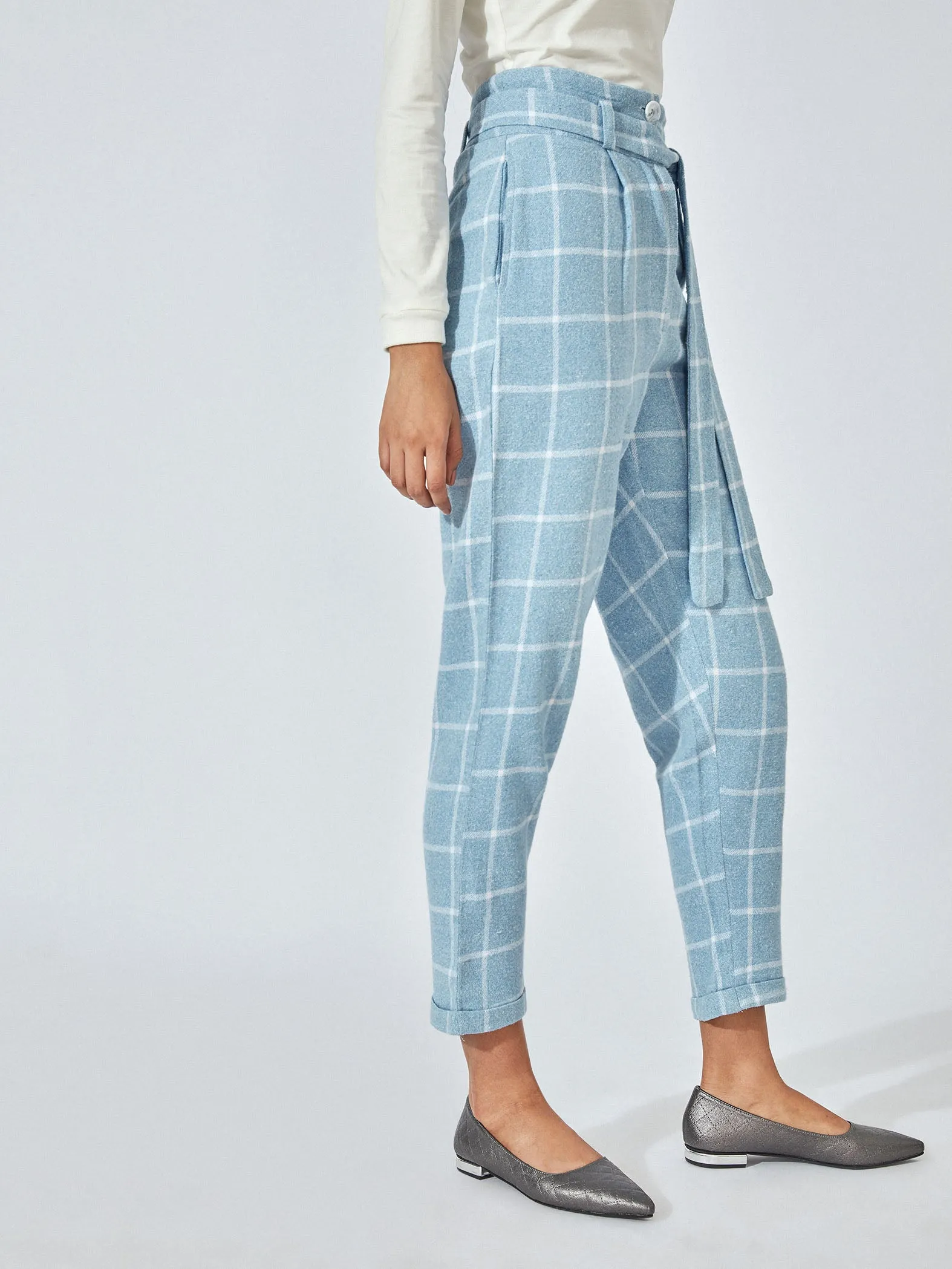 Aqua Checks Tapered Pants
