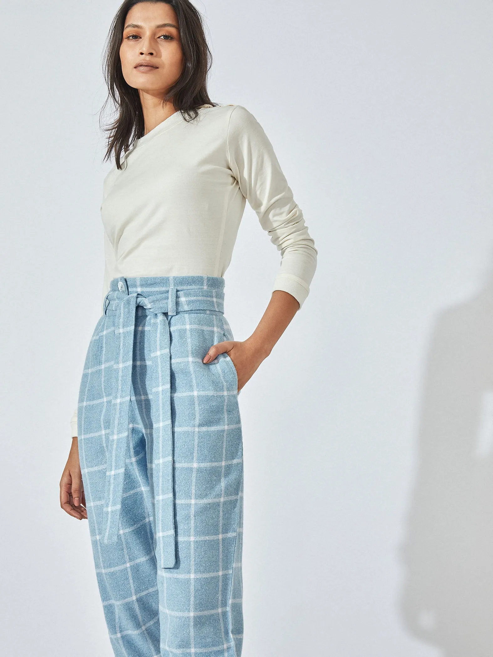 Aqua Checks Tapered Pants