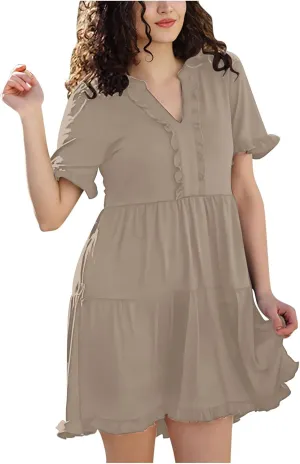 Babydoll Dresses for Women Summer Beach Dress Sexy V Neck Dresses Casual Ruffle Sun Dresses Mini A-Line Dress 2025
