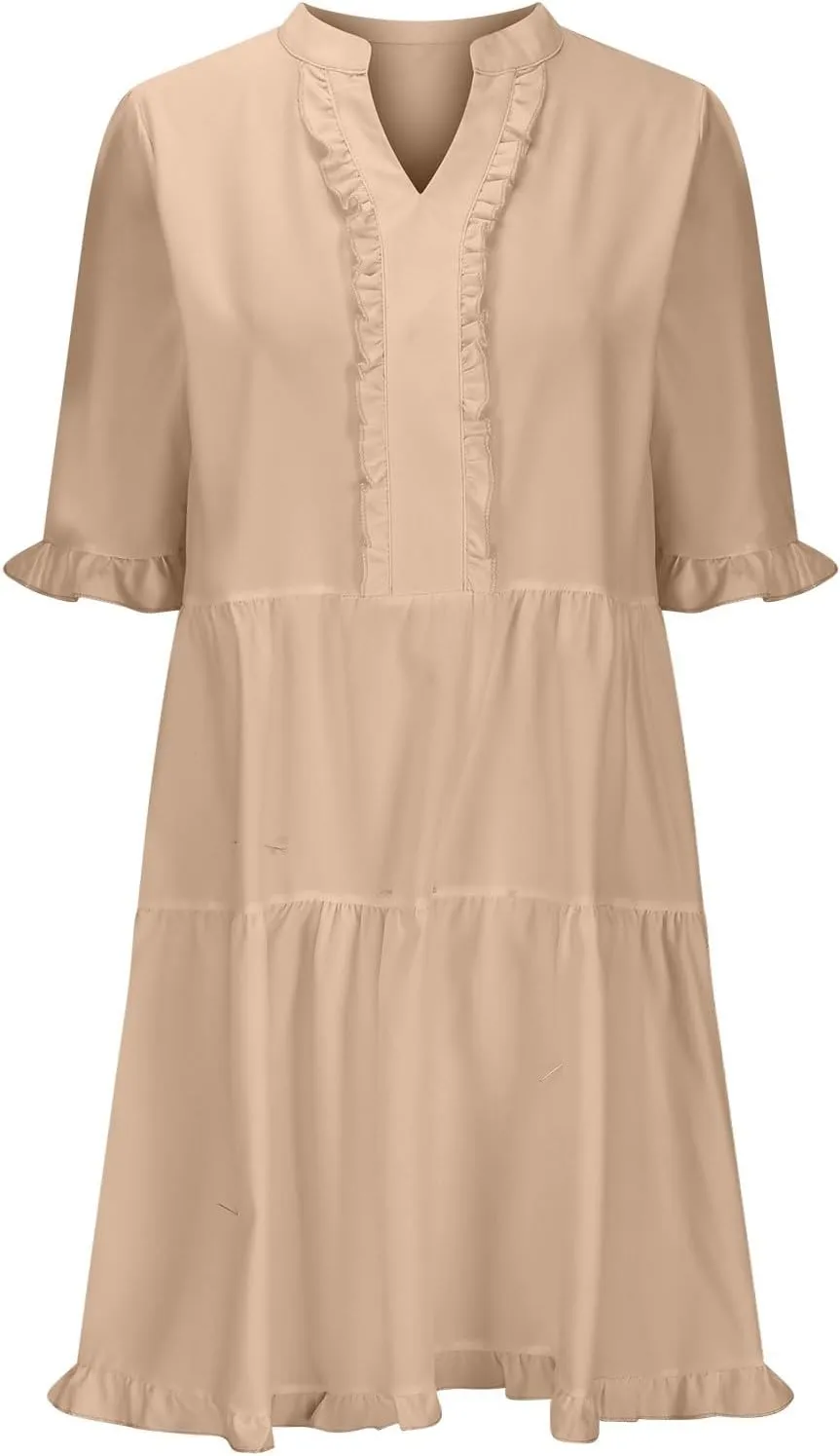 Babydoll Dresses for Women Summer Beach Dress Sexy V Neck Dresses Casual Ruffle Sun Dresses Mini A-Line Dress 2025