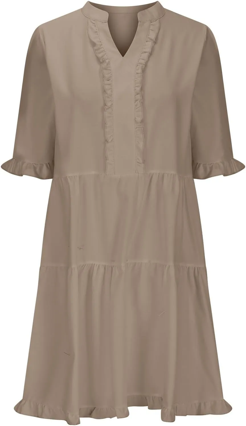 Babydoll Dresses for Women Summer Beach Dress Sexy V Neck Dresses Casual Ruffle Sun Dresses Mini A-Line Dress 2025