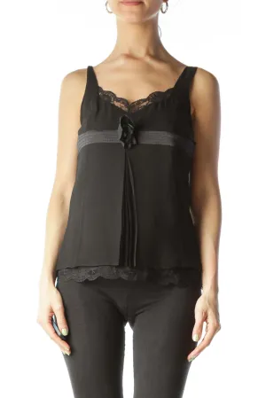 Black 100% Silk Lace and Flower Detail Light Top