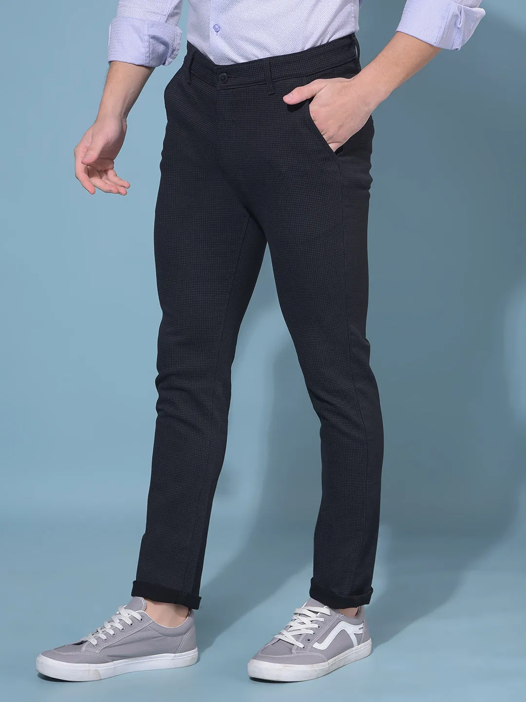 Black Stretchable Printed Trousers