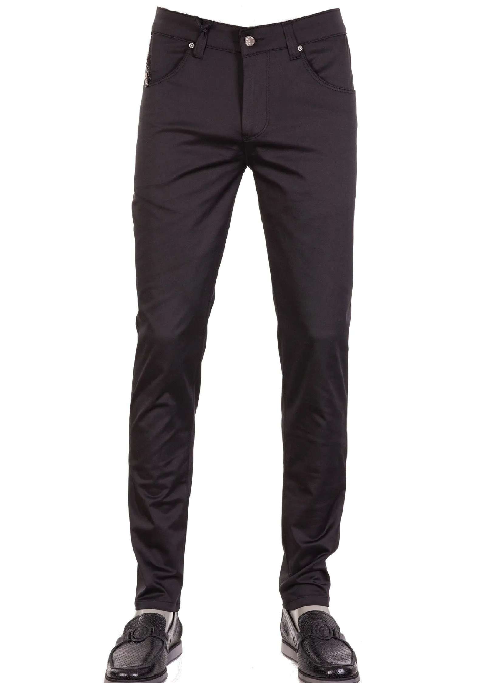 Black Zipper Leather Tech Pants