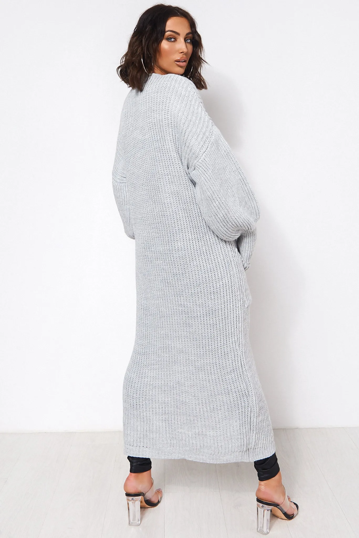 Bren Grey Oversized Balloon Sleeve Long Maxi Cardigan