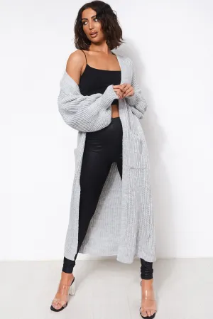 Bren Grey Oversized Balloon Sleeve Long Maxi Cardigan