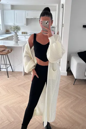 Bren White Balloon Sleeve Maxi Cardigan