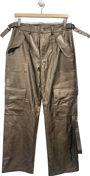 Brown Faux Leather Cargo Trousers UK M