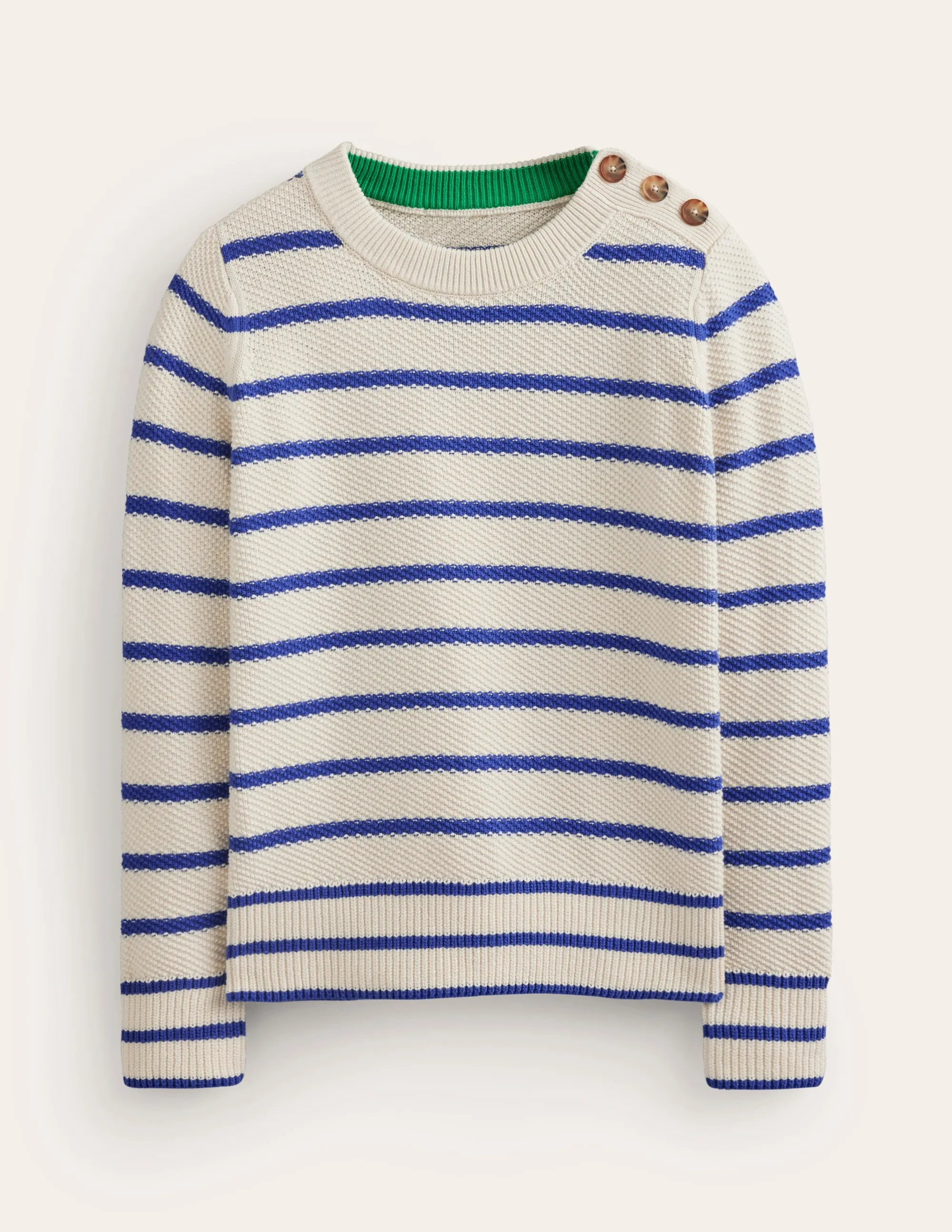 Button Detail Stitch Jumper-Warm Ivory, Island Sapphire