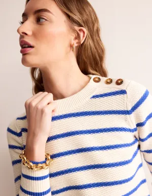 Button Detail Stitch Jumper-Warm Ivory, Island Sapphire