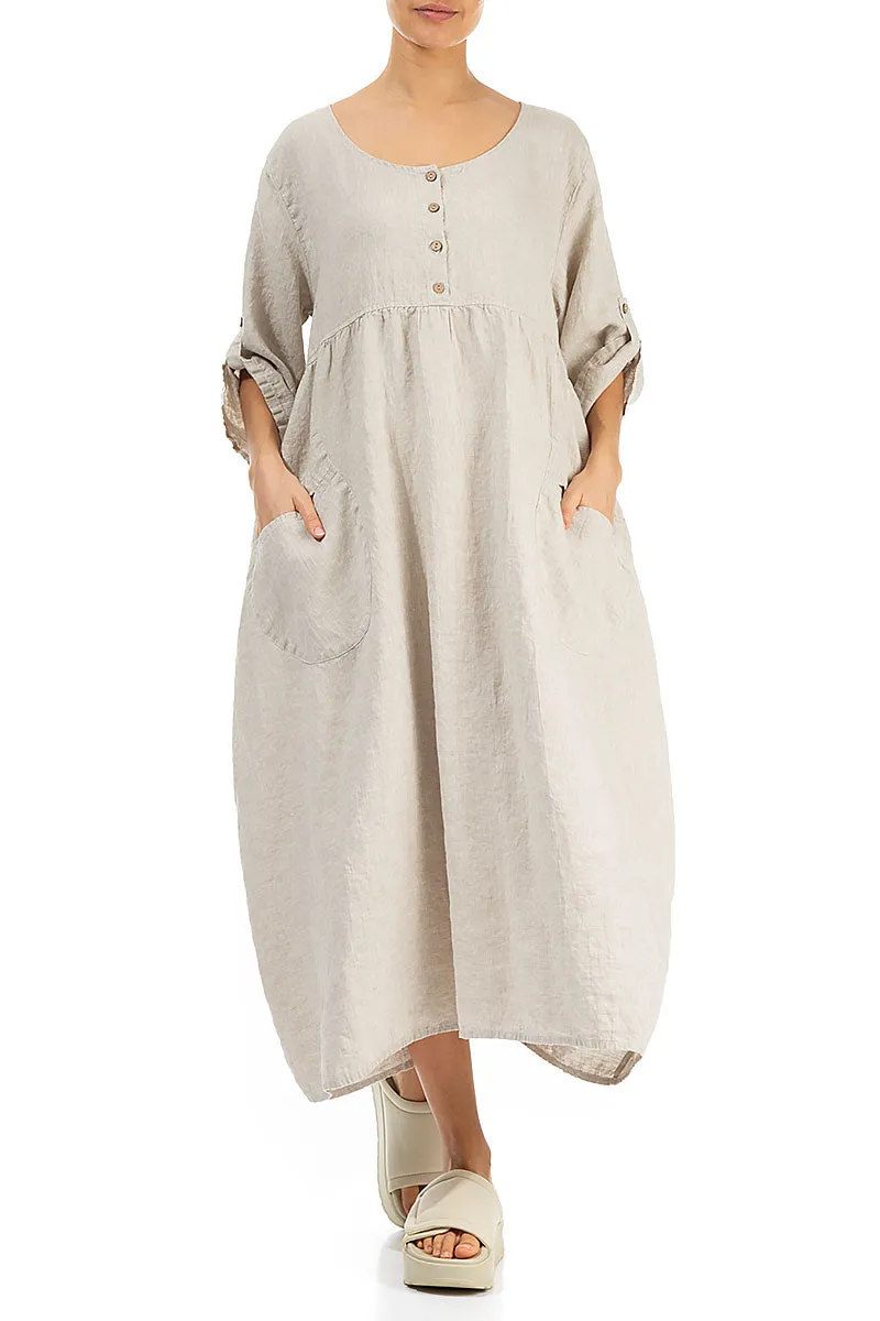 Buttoned Natural Linen Dress
