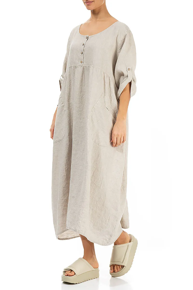 Buttoned Natural Linen Dress