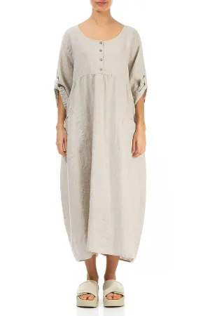 Buttoned Natural Linen Dress