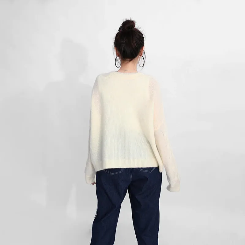 Cardigan V-Neck Long Sleeve Oversized Sweater Button Beige