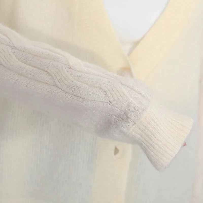 Cardigan V-Neck Long Sleeve Oversized Sweater Button Beige