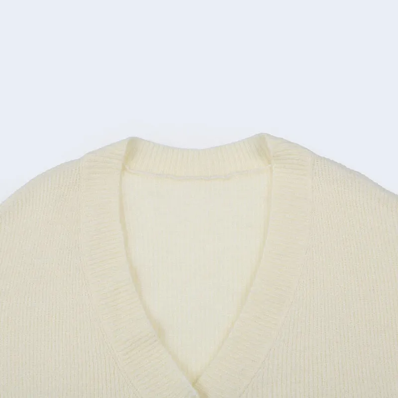Cardigan V-Neck Long Sleeve Oversized Sweater Button Beige