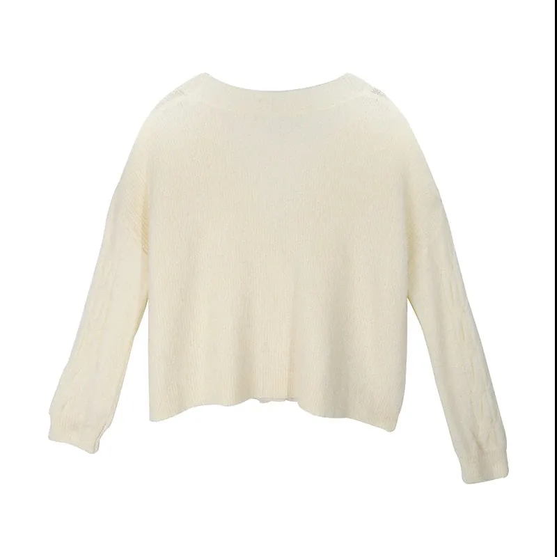 Cardigan V-Neck Long Sleeve Oversized Sweater Button Beige