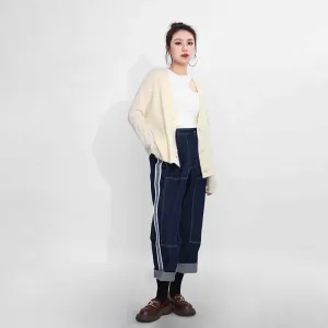 Cardigan V-Neck Long Sleeve Oversized Sweater Button Beige