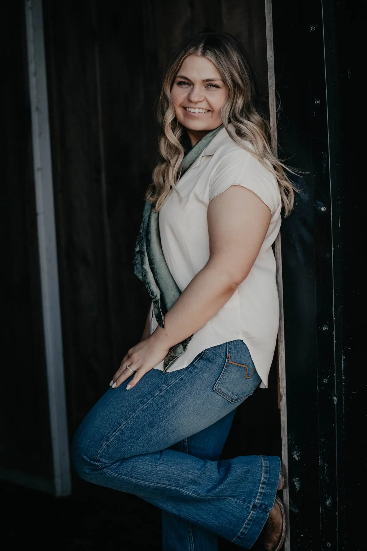 'Cassidy' Ivory Capped Sleeve Button Down Top (2 - S Only)