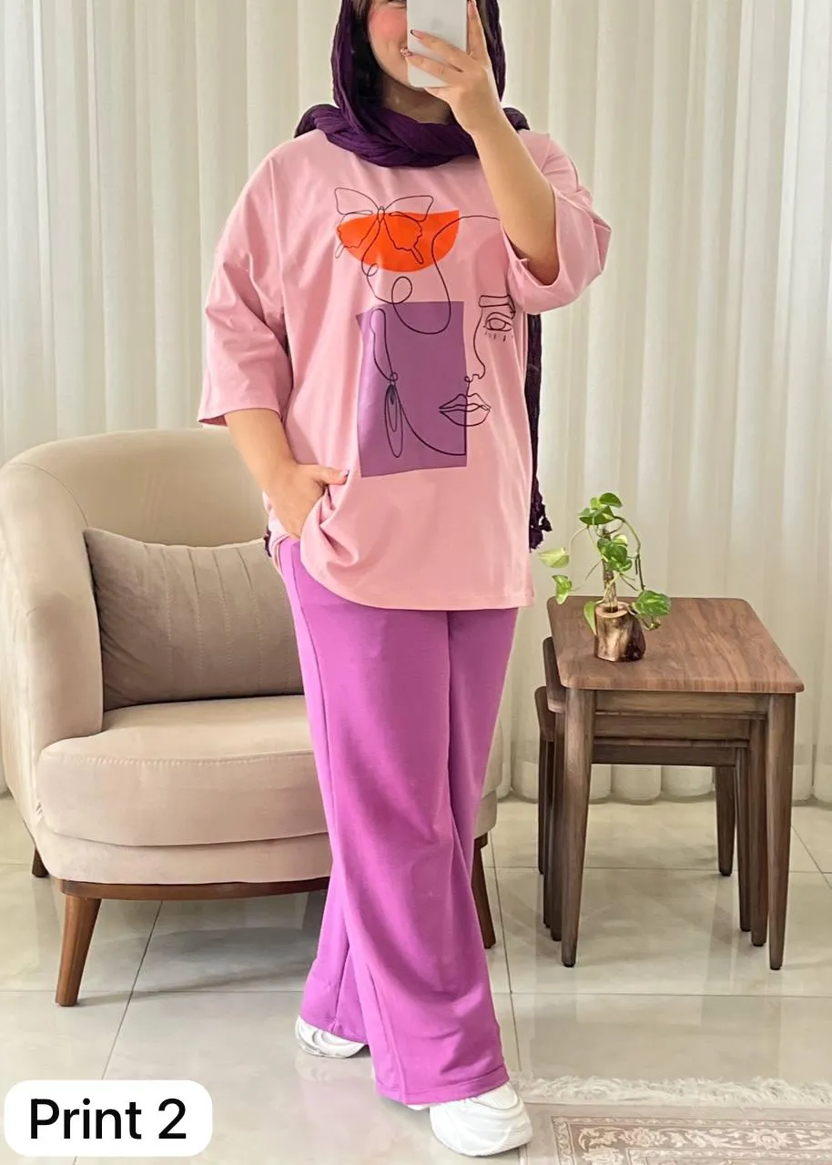 CH # 531 Printed Drop-Shoulder Tee Trousers