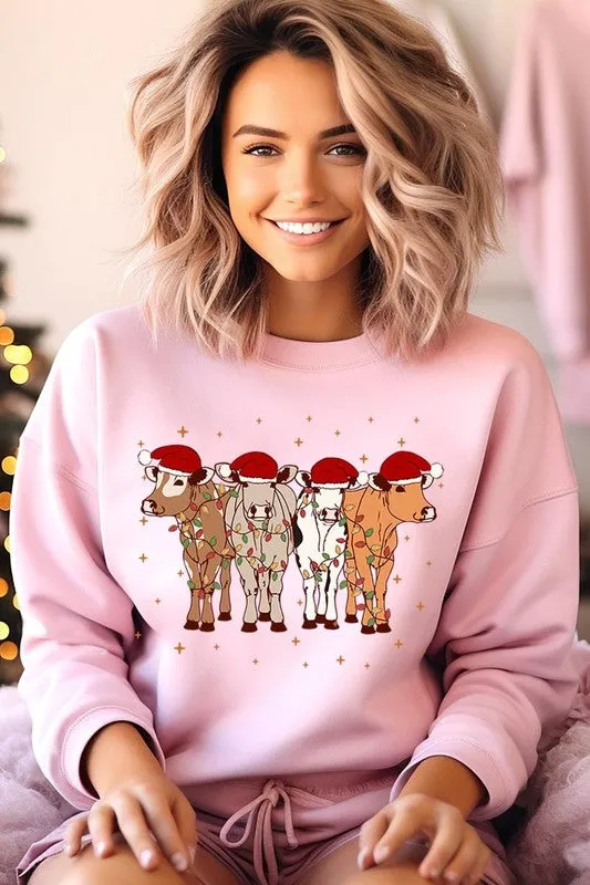 Christmas Cows Graphic Fleece Sweatshirt