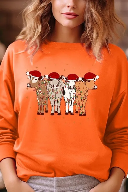 Christmas Cows Graphic Fleece Sweatshirt