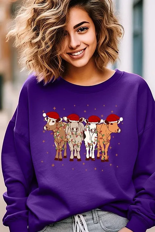 Christmas Cows Graphic Fleece Sweatshirt