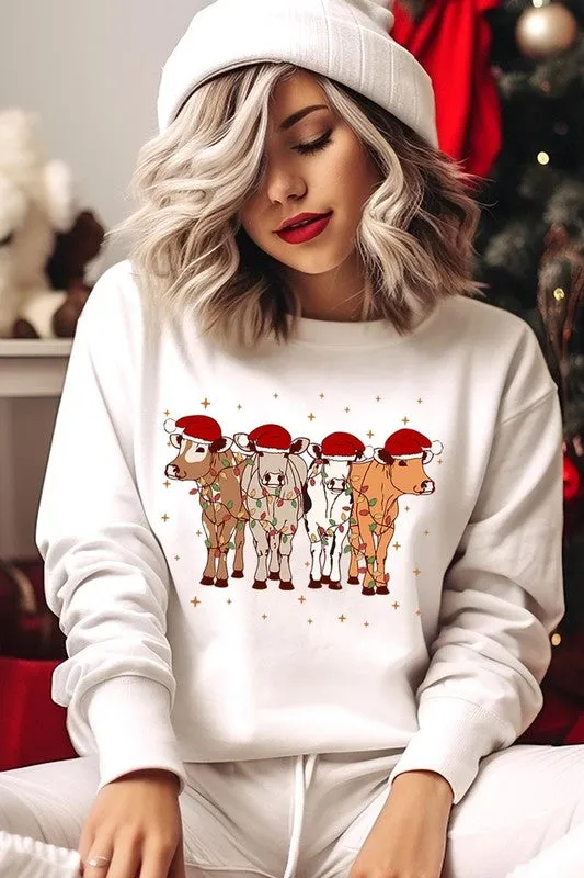 Christmas Cows Graphic Fleece Sweatshirt