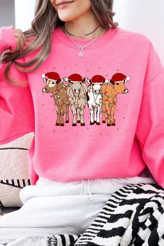 Christmas Cows Graphic Fleece Sweatshirt