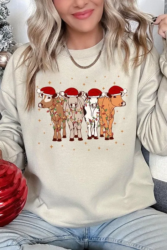 Christmas Cows Graphic Fleece Sweatshirt