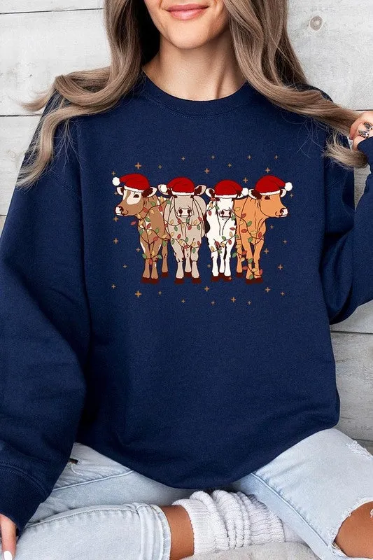 Christmas Cows Graphic Fleece Sweatshirt