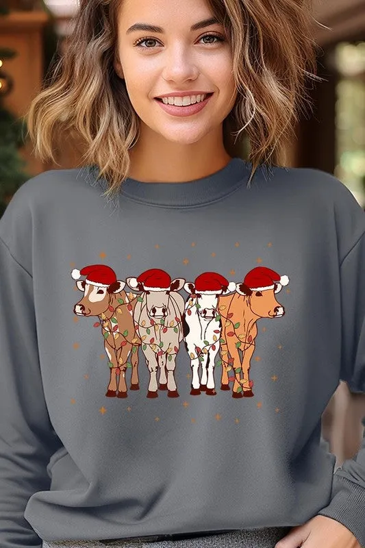 Christmas Cows Graphic Fleece Sweatshirt