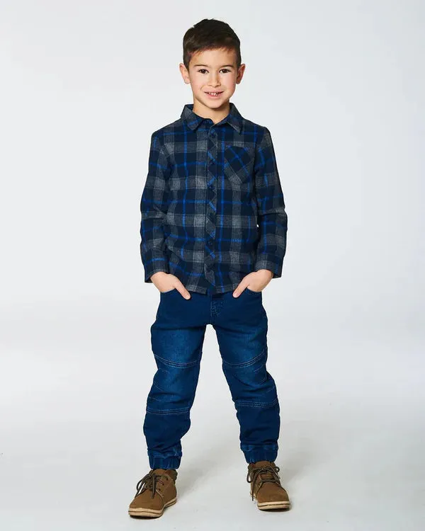 Deux Par Deux Plaid Flannel Shirt  G20U13-087  Plaid Blue, Grey & Navy *