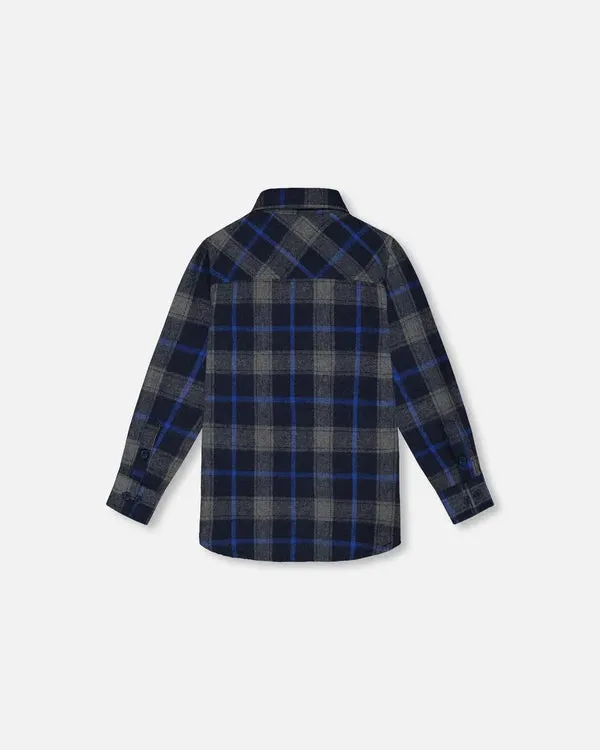 Deux Par Deux Plaid Flannel Shirt  G20U13-087  Plaid Blue, Grey & Navy *