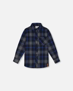 Deux Par Deux Plaid Flannel Shirt  G20U13-087  Plaid Blue, Grey & Navy *