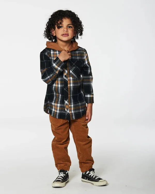 Deux Par Deux Plaid Flannel Shirt With Jersey Hood  G20U14-000  Plaid Black & Tan *