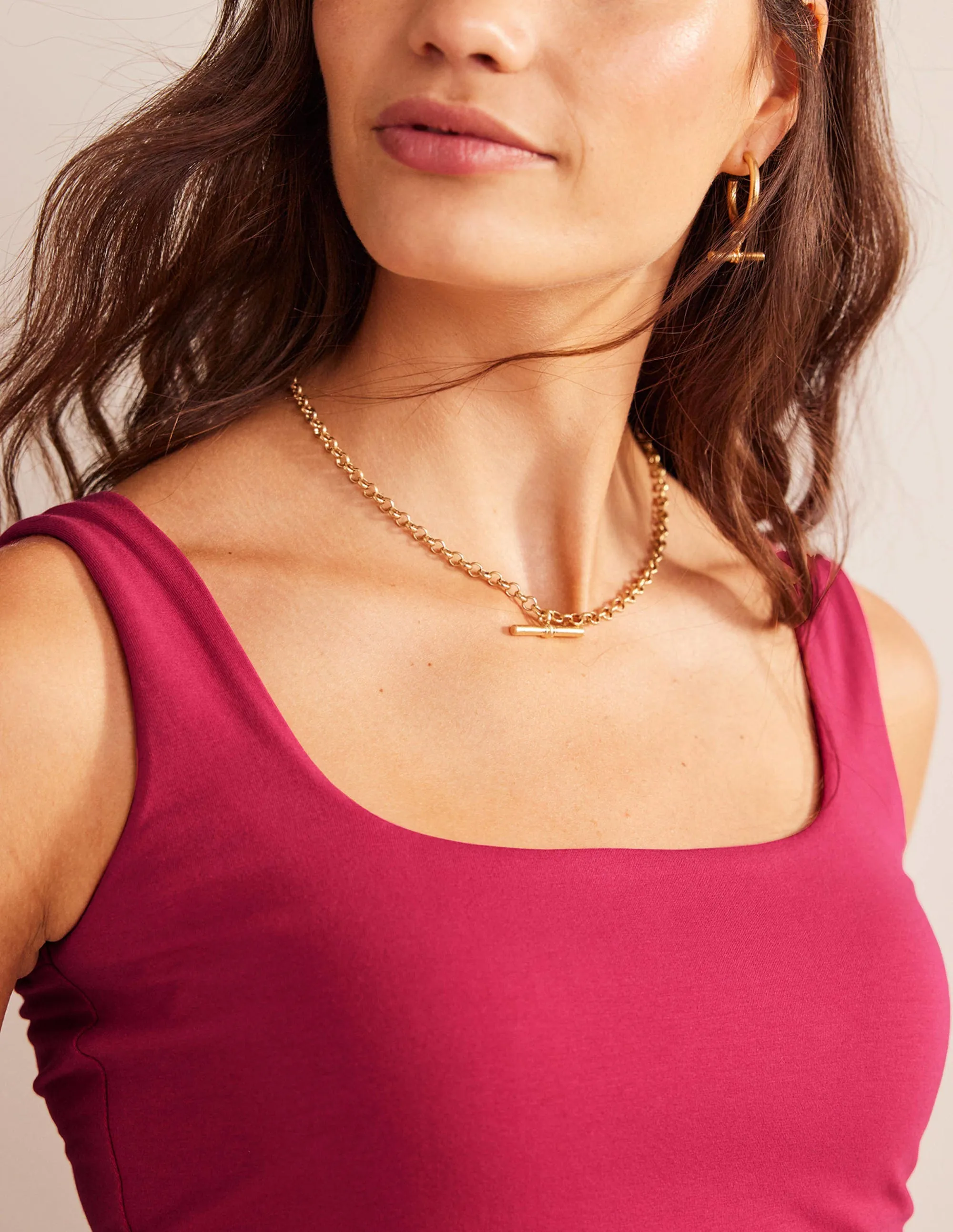 Double Layer Square Neck Vest-Warm Cranberry