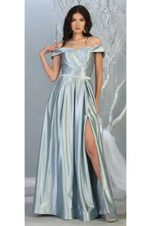 Dusty Blue Bridesmaid Dresses in Satin and Plus Size Gowns by MQ1781