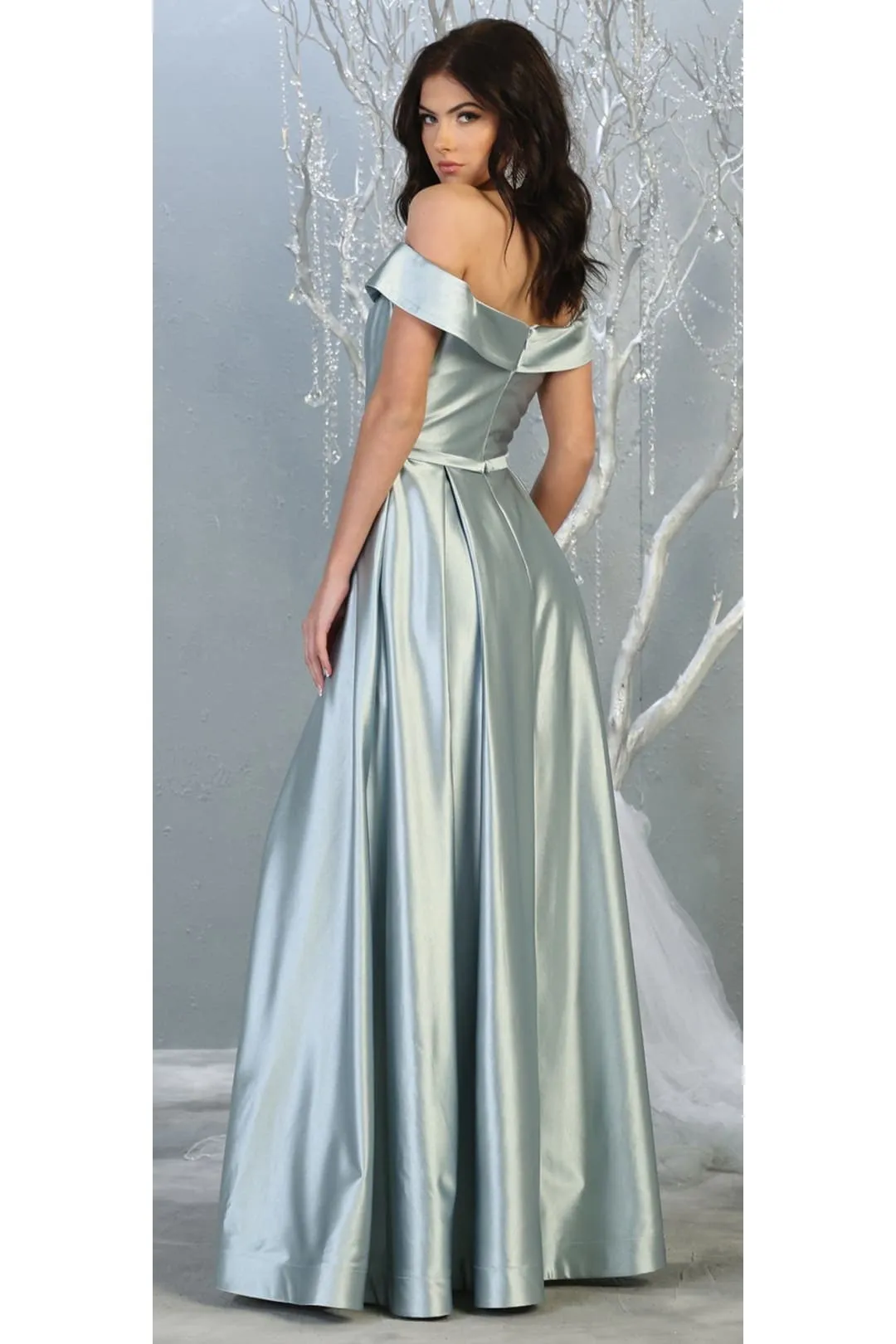 Dusty Blue Bridesmaid Dresses in Satin and Plus Size Gowns by MQ1781