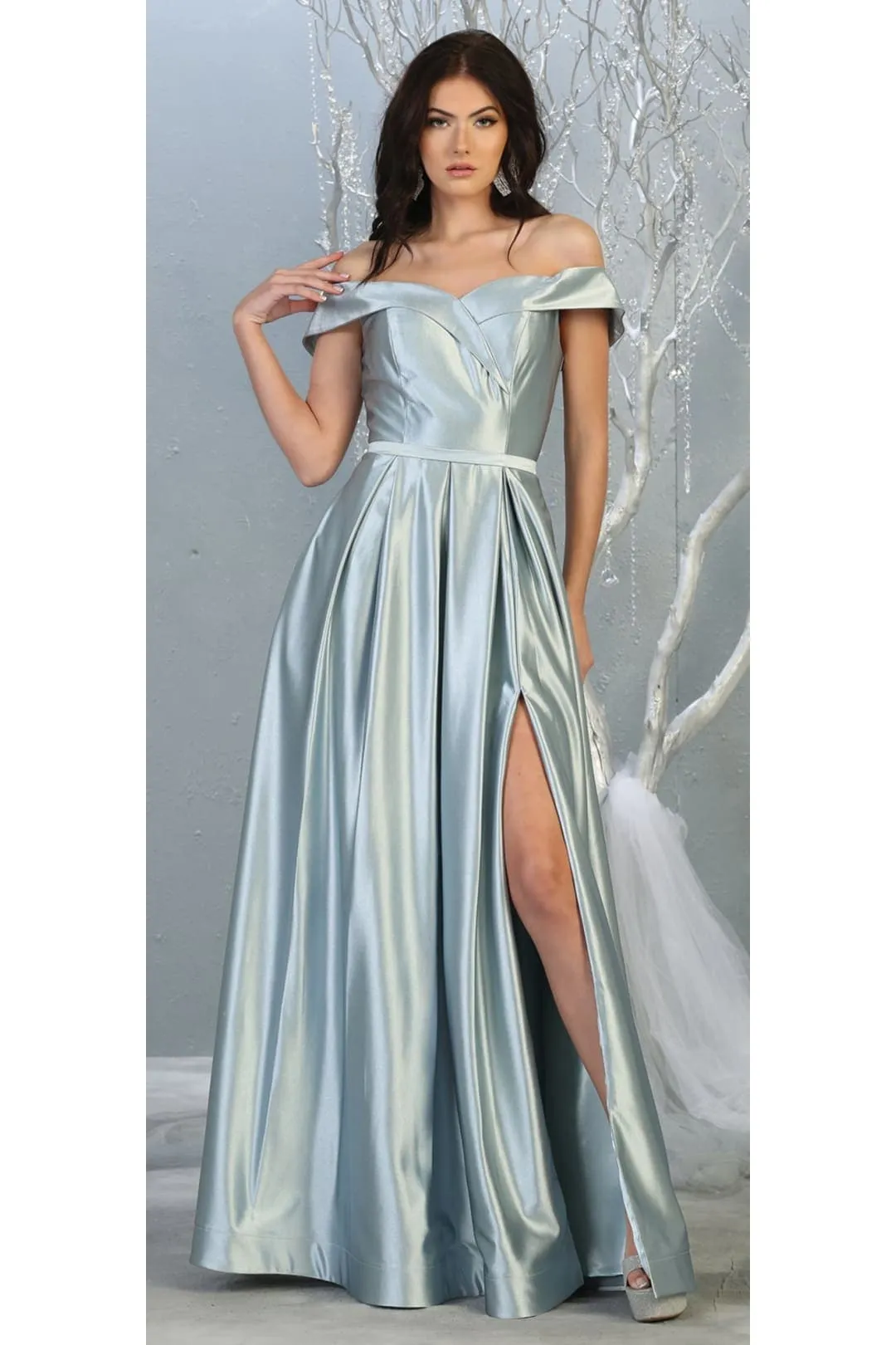 Dusty Blue Bridesmaid Dresses in Satin and Plus Size Gowns by MQ1781