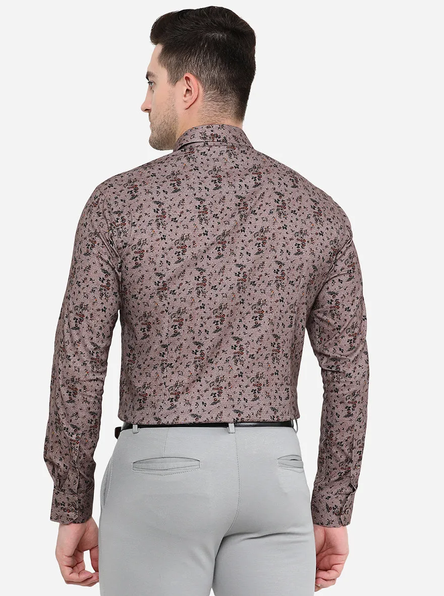 Dusty Brown Printed Slim Fit Party Wear Shirt | JB Studio