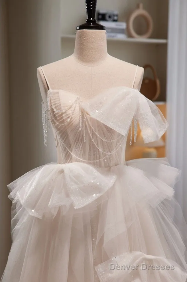 Elegant And Noble Ivory Sleeveless Off Shoulder Beaded Bow Evening Dress Ivory Thin Shoulder Strap Off Back Strap Prom Dress